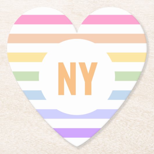 モノグラムインホワイトサークルパステルレインボーストライプズ ペーパーコースター (正面)