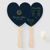 モノグラムイン金ゴールドリースブルーハート結婚式 プログラム ハンドファン (正面&裏面)