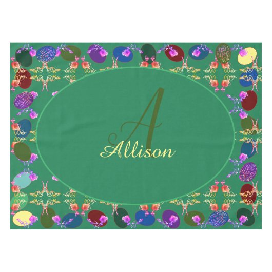 モノグラムイースターエッグバラパターン（の模様が）あるテーブルクロス テーブルクロス (正面(横))