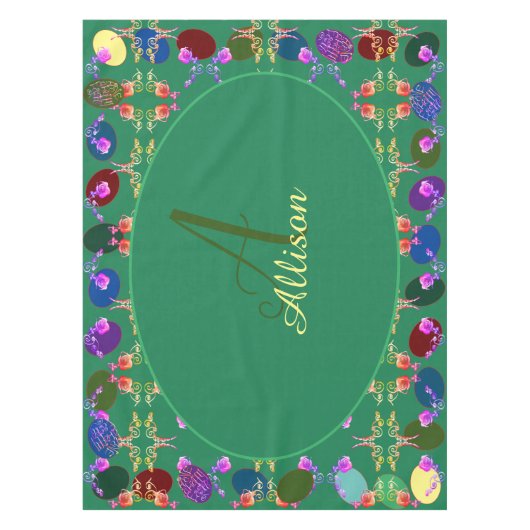 モノグラムイースターエッグバラパターン（の模様が）あるテーブルクロス テーブルクロス (正面)