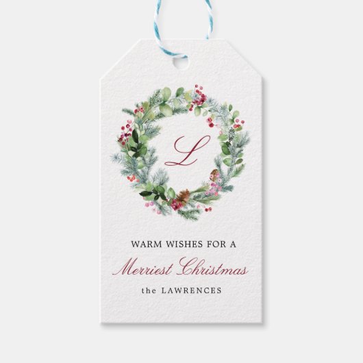 モノグラムウィンターグリーナリーリースホリデイ ギフトタグ (正面)