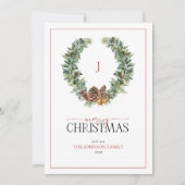 モノグラムウィンターコーンベリーリースメリークリスマス シーズンカード (正面)