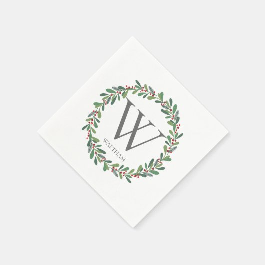 モノグラムウィンタースパイグクリスマスカクテルナプキン スタンダードカクテルナプキン (角)