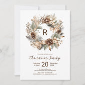 モノグラムウィンターリースクリスマスパーティー 招待状 (正面)