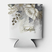 モノグラムウェディングパーティーシルバーゴールデンホワイトローズ 缶クーラー (正面)