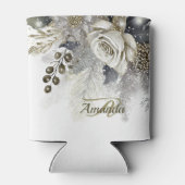 モノグラムウェディングパーティーシルバーゴールデンホワイトローズ 缶クーラー (裏面)