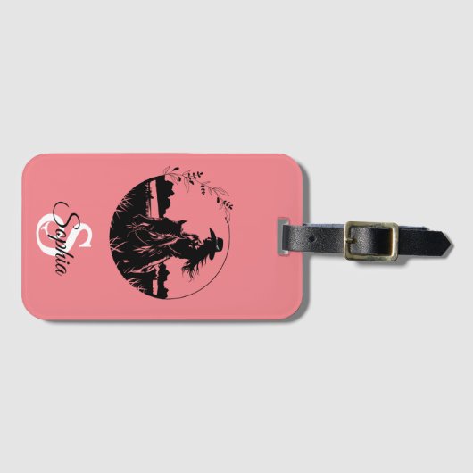 モノグラムウエスタンエクエストランホースエレガント女性のカーボーイ ラゲッジタグ (正面横)