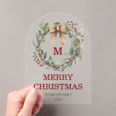 モノグラムウォータカラーリースメリークリスマスカード アクリル招待状 (インサイチュ (ポータブル))