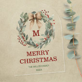 モノグラムウォータカラーリースメリークリスマスカード アクリル招待状