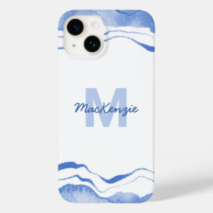 モノグラムウォーターカラーアガレ抽象芸術ブルー Case-Mate iPhone 14ケース