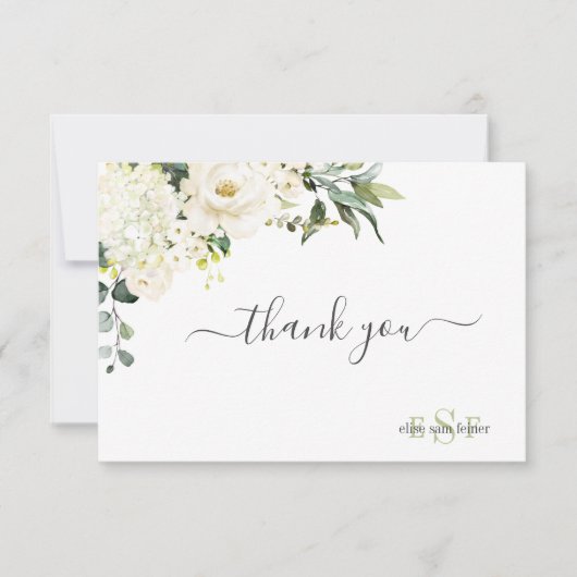モノグラムウォーターカラーアラバスターバラアジサイ サンキューカード (正面)