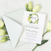 モノグラムウォーターカラーイエローフローラリース結婚ズ 招待状