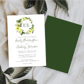 モノグラムウォーターカラーイエローフローラリース結婚ズ 招待状