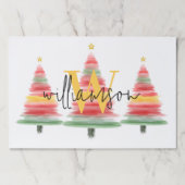 モノグラムウォーターカラークリスマスツリー紙ランチョンマット ペーパーパッド (正面)