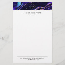 モノグラムウォーターカラーゲード深いブルーパープルアゲート 便箋