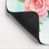 モノグラムウォーターカラーターコイズウッドピンクローズ マウスパッド (コーナー)