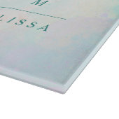 モノグラムウォーターカラーターコイズグラデーションピンクローズ カッティングボード (角)