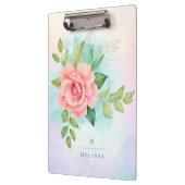 モノグラムウォーターカラーターコイズグラデーションピンクローズ クリップボード (左)