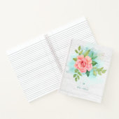 モノグラムウォーターカラーターコイズグラデーションピンクローズ ノートブック (内部)