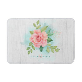 モノグラムウォーターカラーターコイズグラデーションピンクローズ バスマット