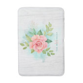 モノグラムウォーターカラーターコイズグラデーションピンクローズ バスマット (正面縦)