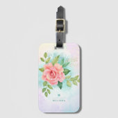 モノグラムウォーターカラーターコイズグラデーションピンクローズ ラゲッジタグ (正面縦)