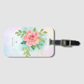 モノグラムウォーターカラーターコイズグラデーションピンクローズ ラゲッジタグ (正面横)
