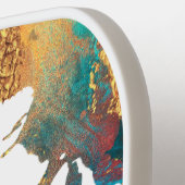 モノグラムウォーターカラーターコイズ金ゴールドオレンジ（ばちゃばちゃ）跳ねる ピックルボールラケット (左詳細)