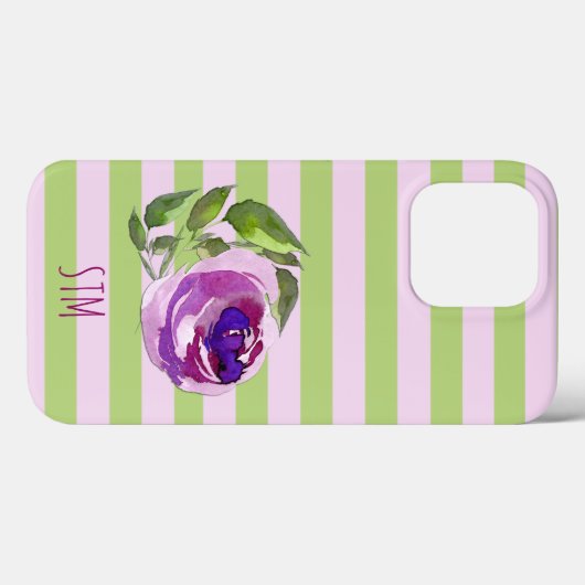 モノグラムウォーターカラーバラパステルストライプカスタム Case-Mate iPhoneケース (裏面 (横))