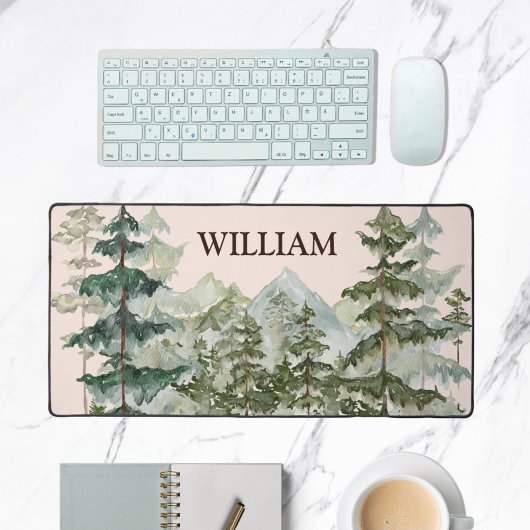 モノグラムウォーターカラーパインフォレスト&マウンテン素朴 デスクマット