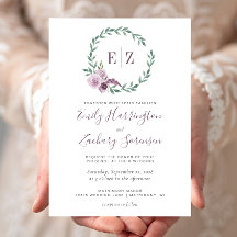 モノグラムウォーターカラーパープルフローラ結婚リース