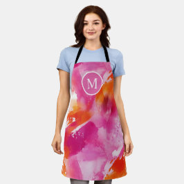 モノグラムウォーターカラーピンクオレンジ抽象芸術 エプロン