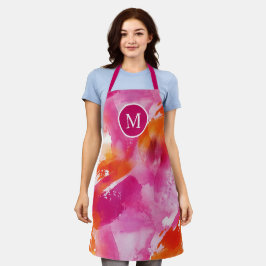 モノグラムウォーターカラーピンクオレンジ抽象芸術 エプロン