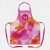 モノグラムウォーターカラーピンクオレンジ抽象芸術 エプロン (正面)