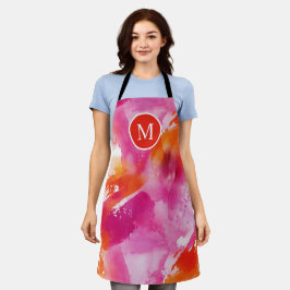 モノグラムウォーターカラーピンクオレンジ抽象芸術 エプロン