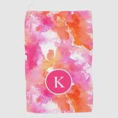 モノグラムウォーターカラーピンクオレンジ抽象芸術 ゴルフタオル (正面)