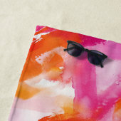 モノグラムウォーターカラーピンクオレンジ抽象芸術 ビーチタオル (インサイチュ)