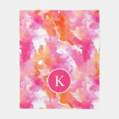 モノグラムウォーターカラーピンクオレンジ抽象芸術 フリースブランケット (正面)