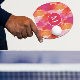 モノグラムウォーターカラーピンクオレンジ抽象芸術 卓球ラケット