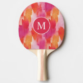 モノグラムウォーターカラーピンクオレンジ抽象芸術 卓球ラケット (正面)