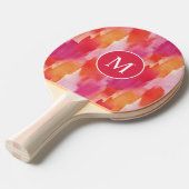 モノグラムウォーターカラーピンクオレンジ抽象芸術 卓球ラケット (正面アングル)
