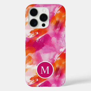 モノグラムウォーターカラーピンクオレンジ抽象芸術 iPhone 16 PROケース
