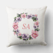 モノグラムウォーターカラーピンクパープルリースフローラ クッション (裏面)