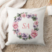 モノグラムウォーターカラーピンクパープルリースフローラ クッション (ブランケット)