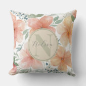 モノグラムウォーターカラーピーチフローラ装飾用クッション クッション (正面)