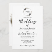モノグラムウォーターカラーフローラエレガントな結婚式 招待状 (正面/裏面)