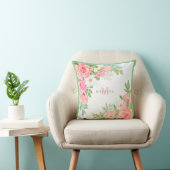 モノグラムウォーターカラーフローラグリーンリーピンクローズ クッション (椅子)