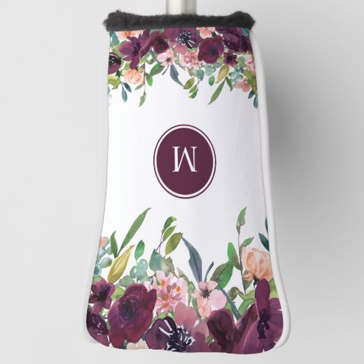 モノグラムウォーターカラーフローラピンクパープルマルサラ ゴルフヘッドカバー (回転90)