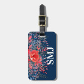 モノグラムウォーターカラーフローラブルーデニムとレッドローズ ラゲッジタグ (正面縦)