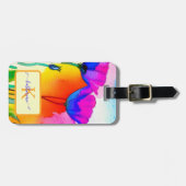 モノグラムウォーターカラーブライトフローラカリフォルニアポピー ラゲッジタグ (正面横)